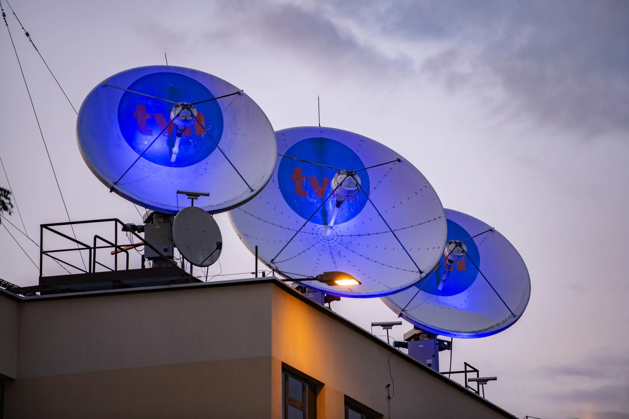 TVN broadcast satellite dishes in Warsaw, Poland.