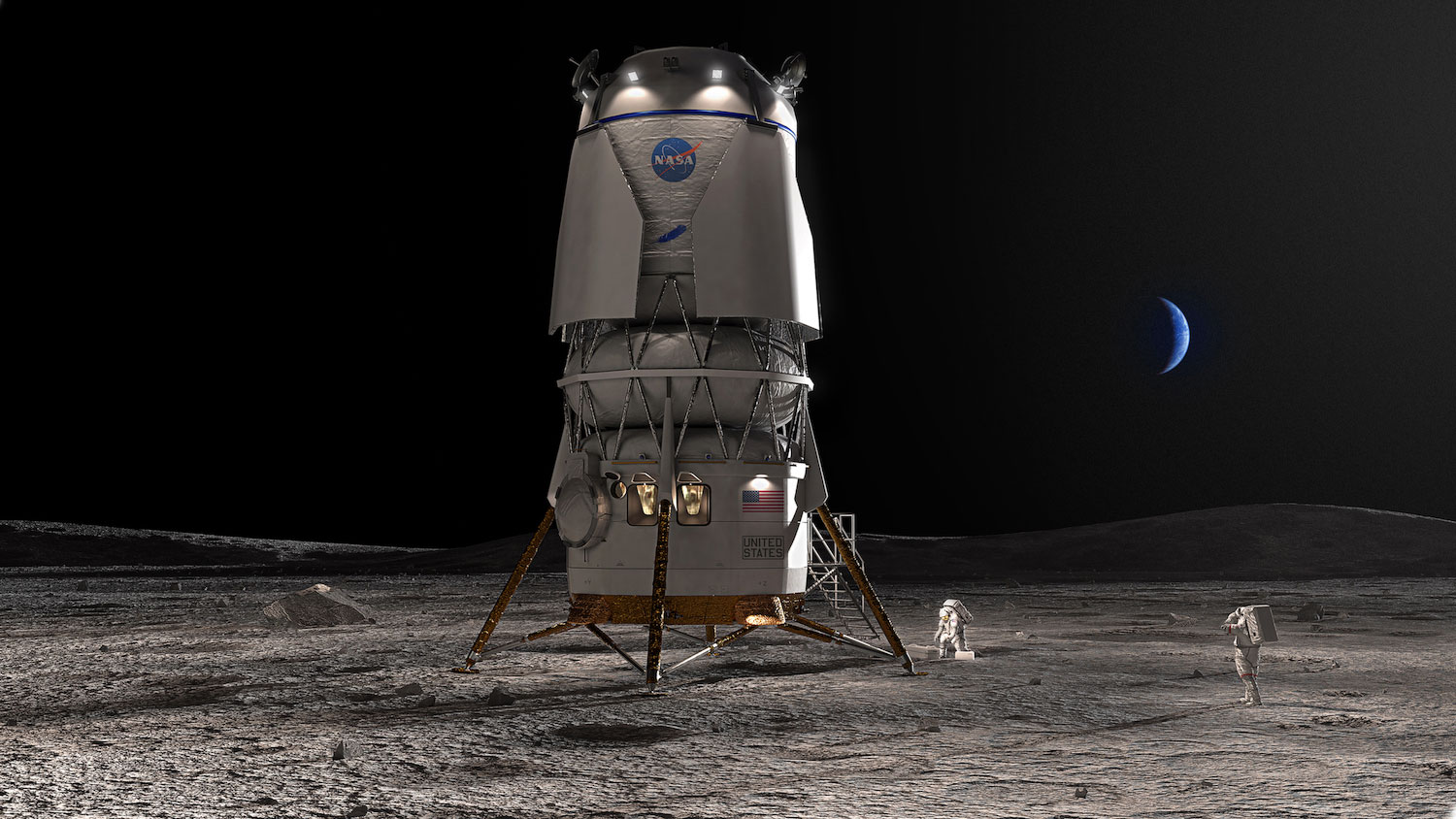 A rendering of Blue Origin's Blue Moon lander that will return astronauts to the Moon as part of NASA's Artemis program. Source: Blue Origin