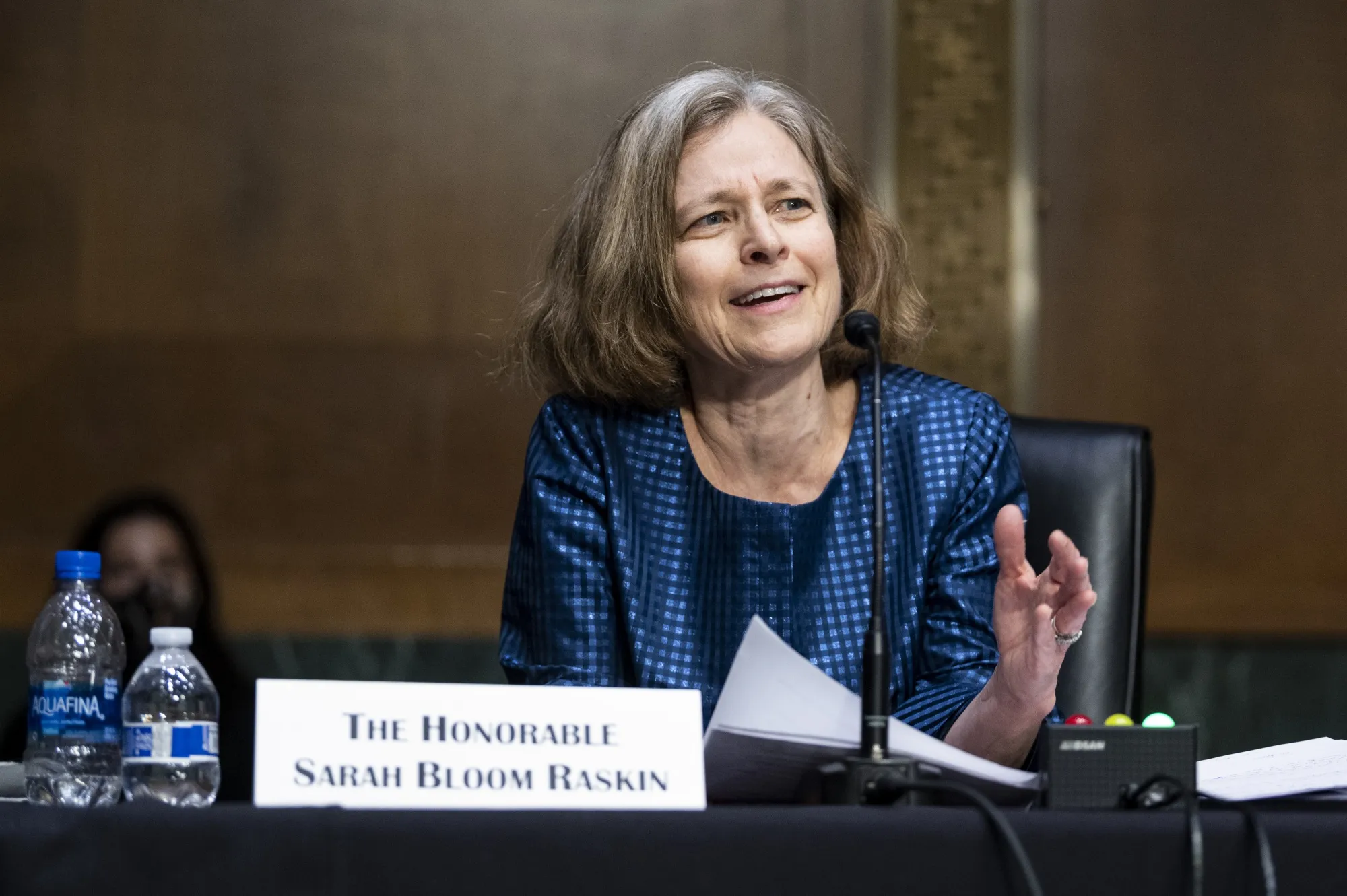 Sarah Bloom Raskin during a Senate Banking confirmation hearing on Feb. 3.