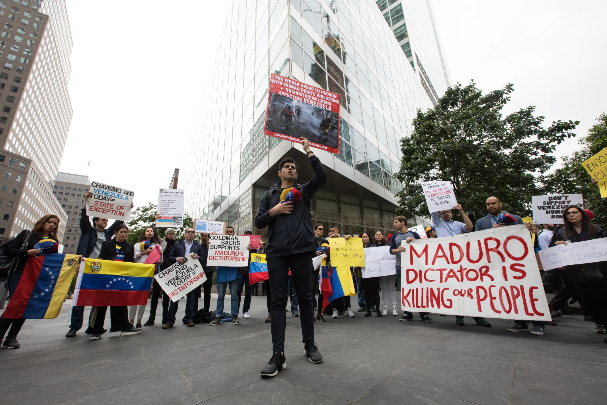 Demonstrators protest outside of Goldman Sachs&nbsp;in New York on May 30, 2017.&nbsp;