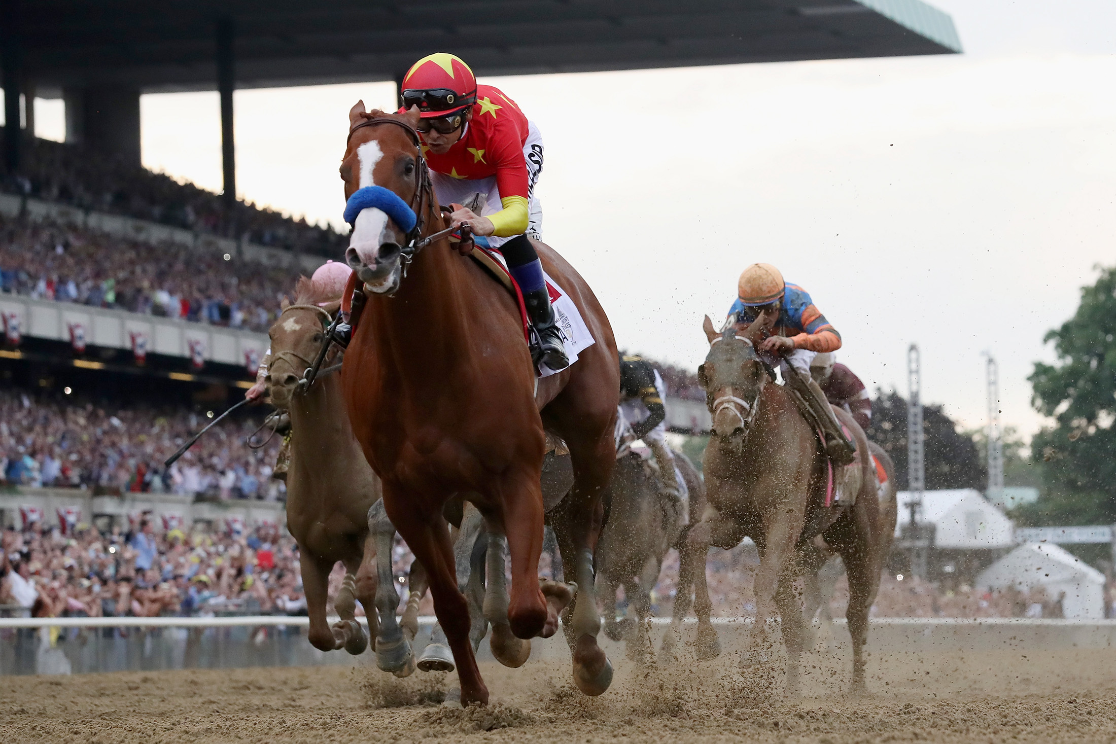 Justify on inside for Triple try at Belmont