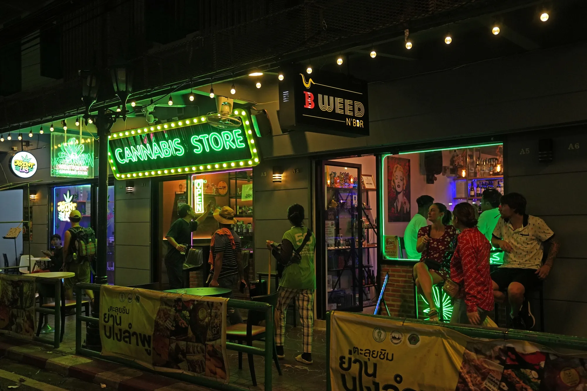 A cannabis store along Khao San Road in Bangkok.