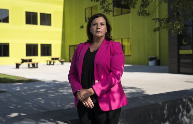 Allison O' Toole, CEO of Second Harvest Heartland, stands outside their headquarters in Brooklyn Park, Minnesota on July 23, 2020.