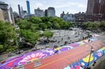 An aerial view of the “Ripples of Peace and Calm” mural in New York’s Union Square.