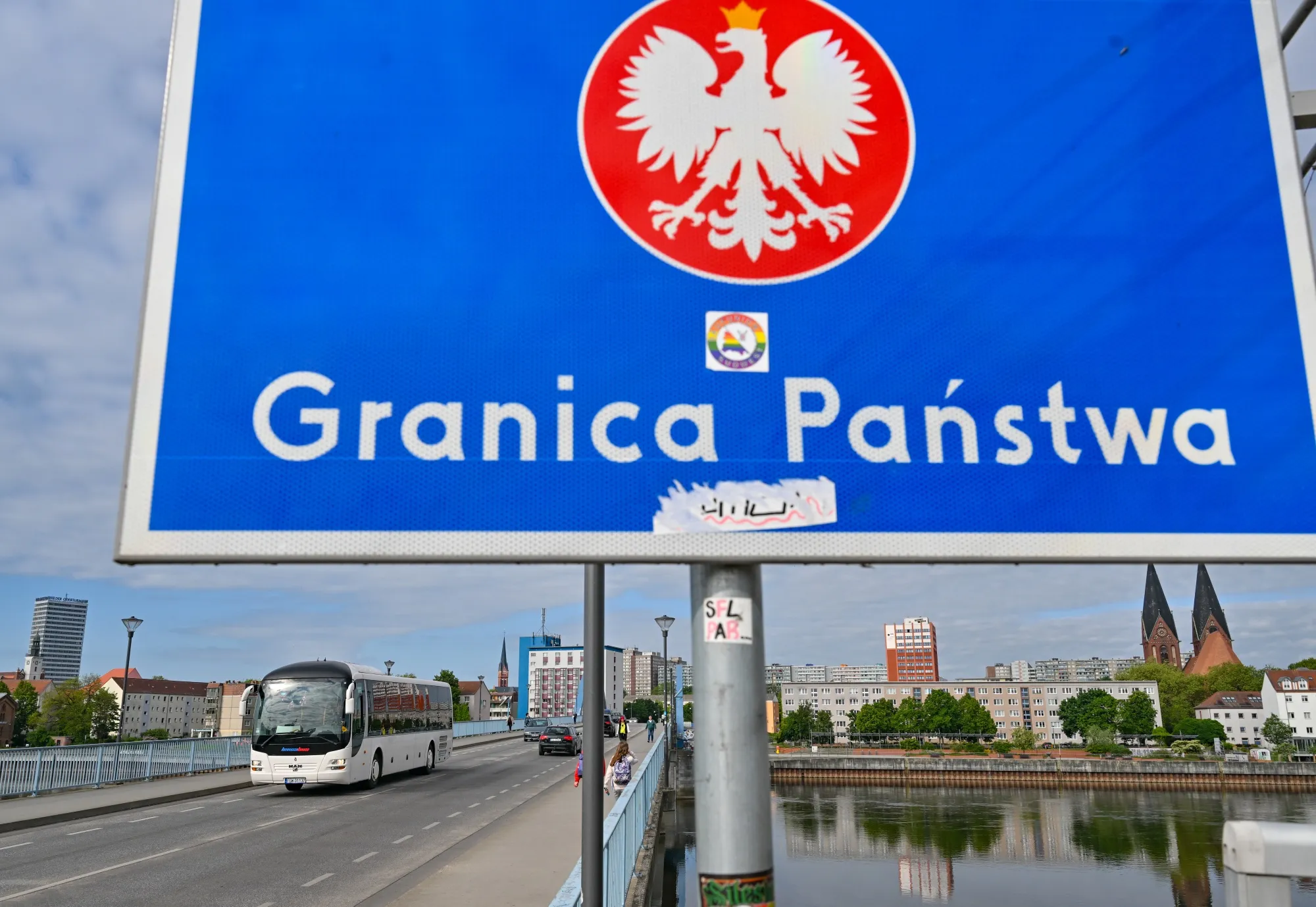 A German-Polish border crossing&nbsp;at&nbsp;Slubice, Poland.