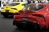 Toyota Motor Corp. GR Supra vehicles stand on display during a launch event at the Mega Web Toyota City Showcase showroom in Tokyo, Japan, on Friday, May 17, 2019. The fifth-generation Supra ends the 17-year hiatus since the end of the production of the previous generation, according to the company.