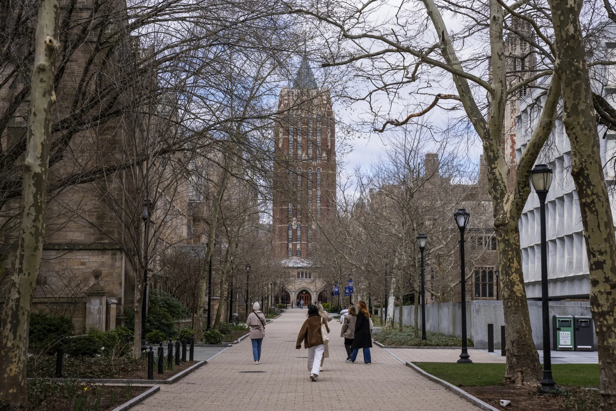 Pedestrians on the Yale University campus in New Haven, Connecticut.