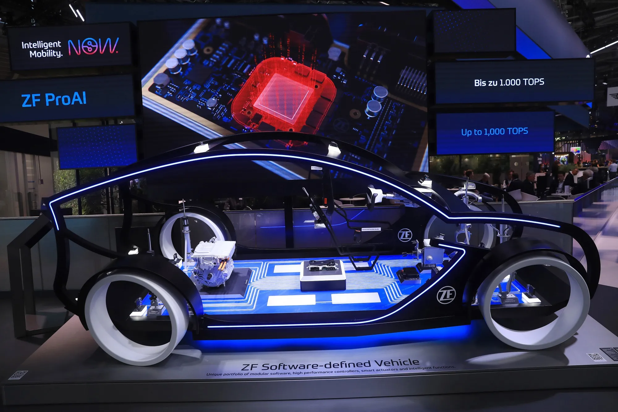 A concept vehicle displays&nbsp;automotive parts in the ZF Friedrichshafen AG pavilion at the IAA Munich Motor Show in 2021.