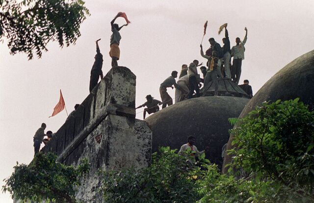 Babri Masjid hours before it was demolished by Hindu nationalists in 1992.