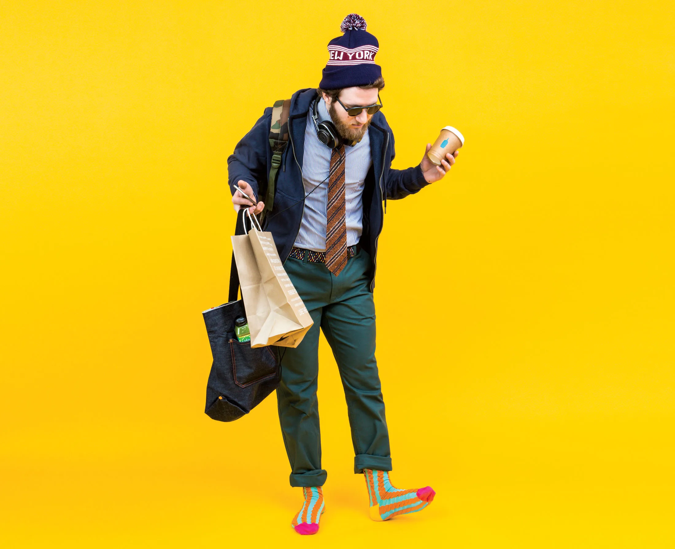 Bag: JackThreads Daily Tote, $39.50; Hoodie: American Giant Classic Full Zip, $89.00. 
