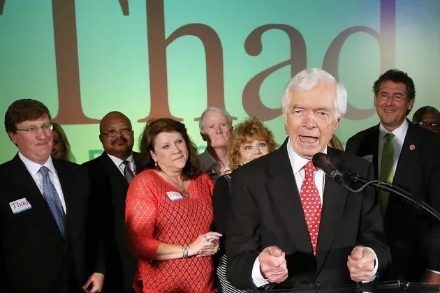 Senator Thad Cochran (R-Miss.) speaks to supporters in Jackson on June 24