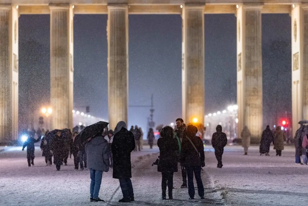 Snow at Brandenburg Gate, Berlin, Jan. 9.