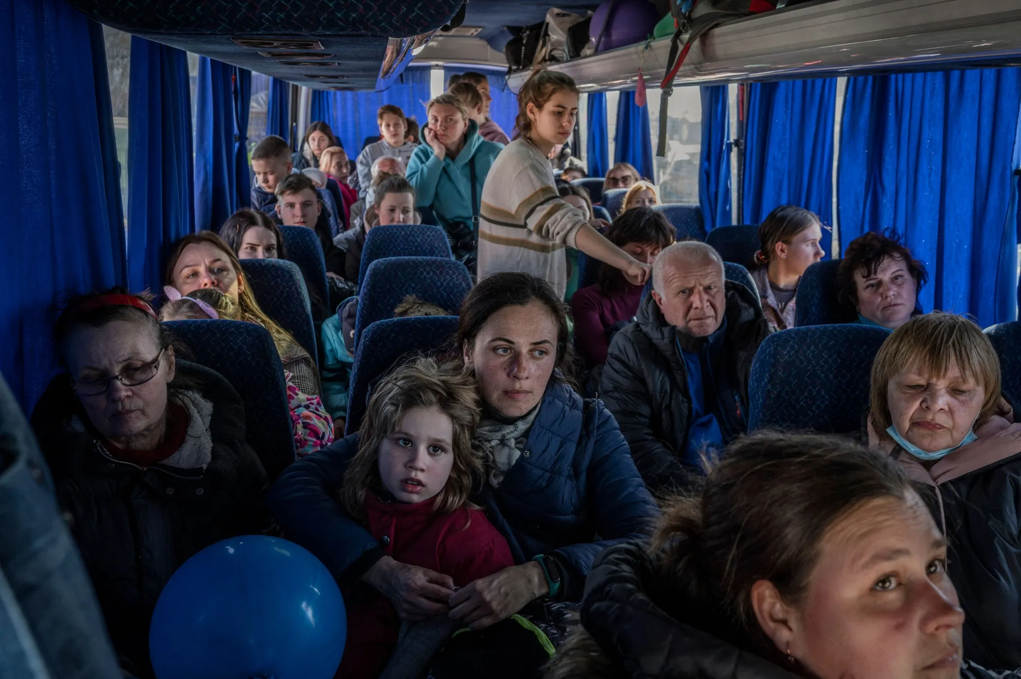 Ukrainian evacuees at the Medyka border crossing in Poland, on March 28.