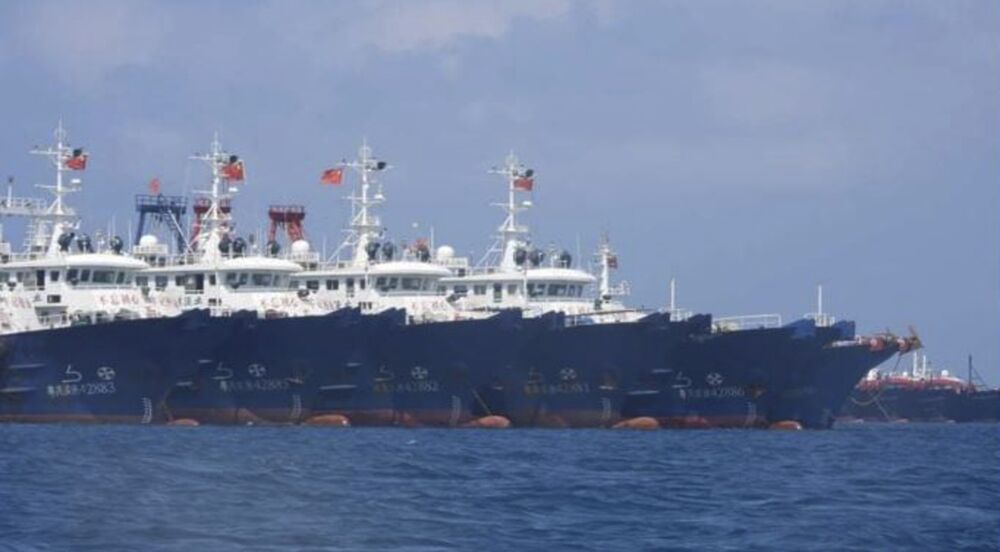 Chinese vessels moored at Whitsun Reef on March 7.