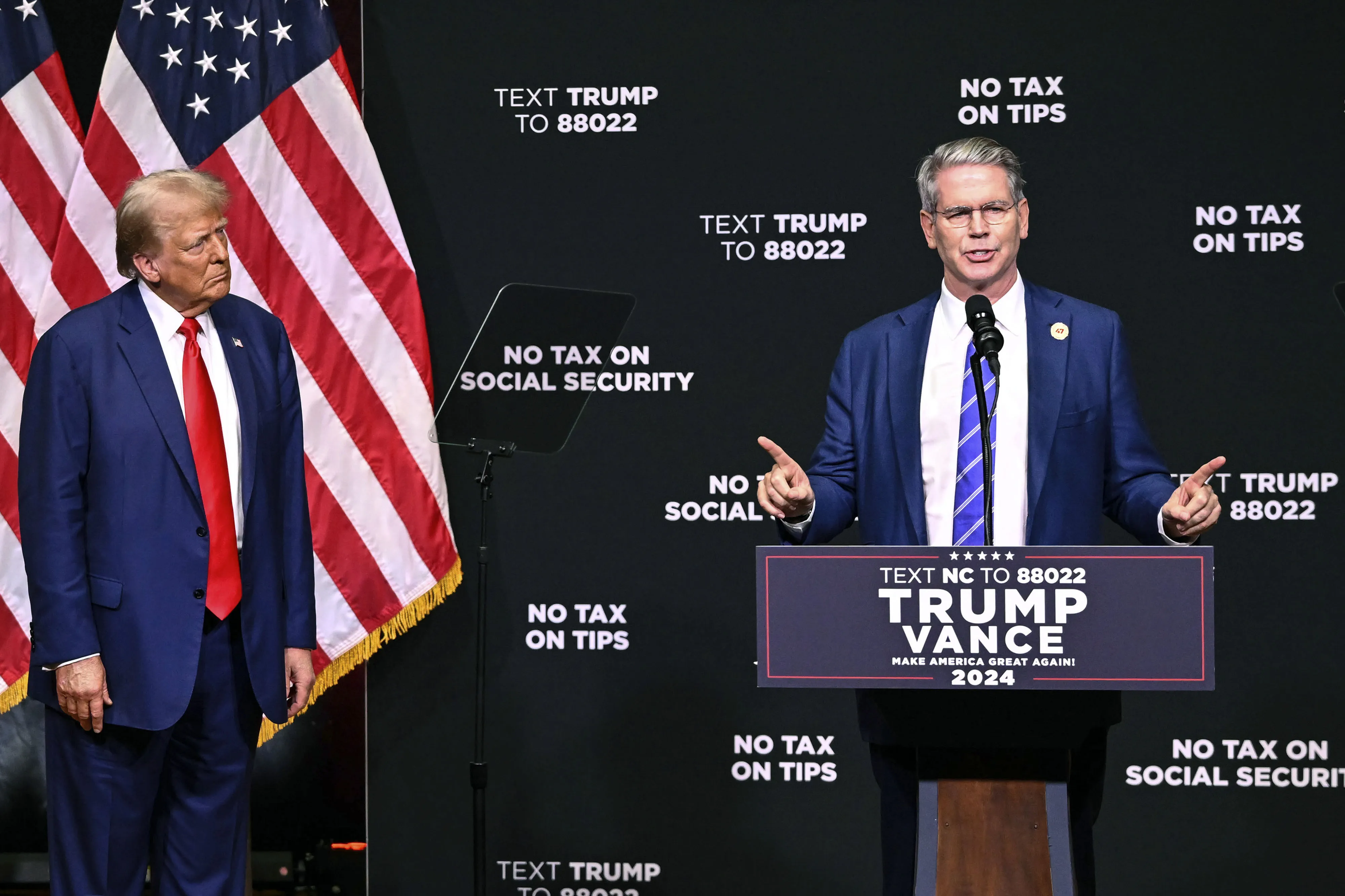 Donald Trump and Scott Bessent in Asheville, North Carolina, on Aug. 14.