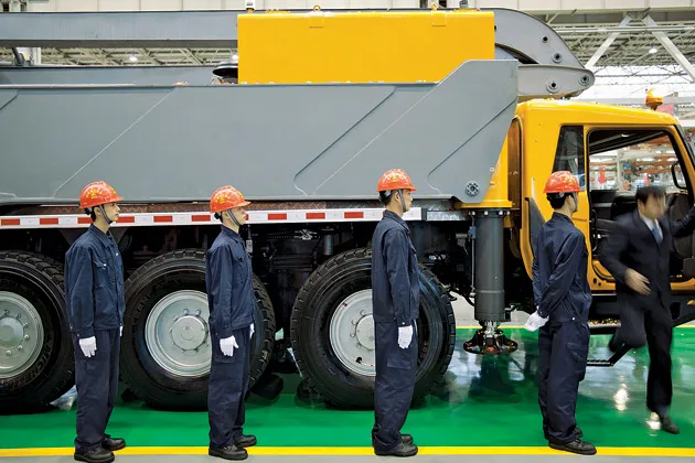 A Sany truck-mounted concrete pump