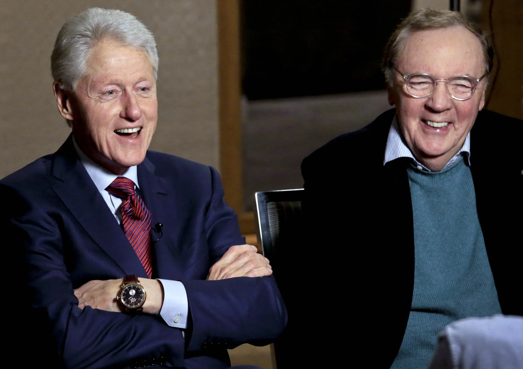 Former President Bill Clinton (left)&nbsp;and author James Patterson speak&nbsp;about their novel, The President is Missing.