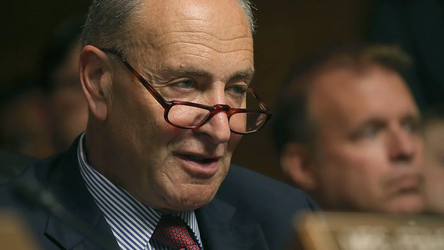 Sen. Chuck Schumer (D-NY) participates in a Senate Judiciary Committee hearing on Capitol Hill, July 8, 2015 in Washington, DC.
