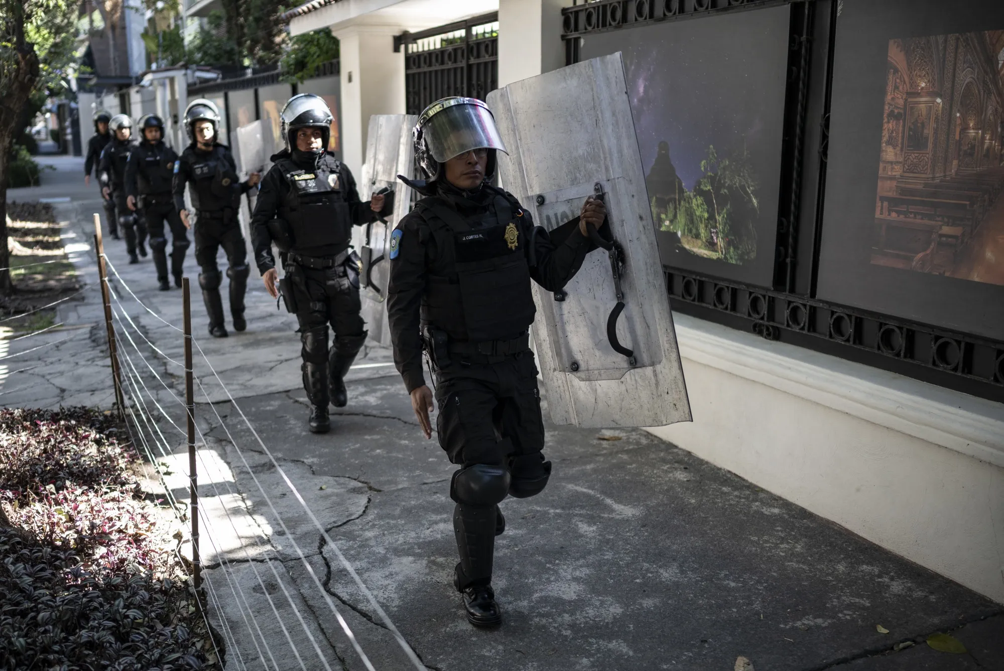 Riot police officers outside the Ecuadorian embassy in Mexico City on April 6.
