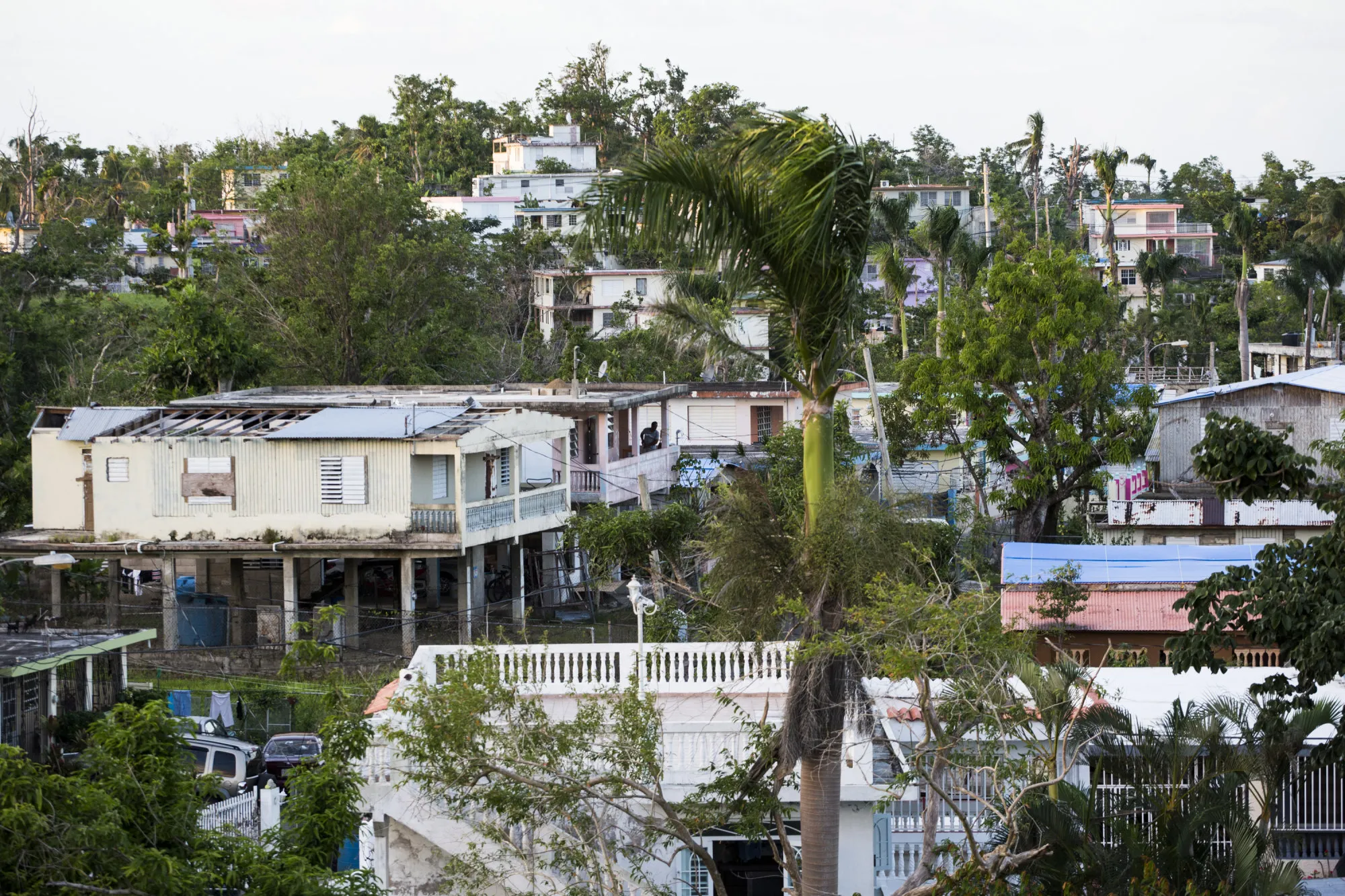 A roof destroyed from Hurricane Maria is seen at a home in Rio Grande, Puerto Rico.