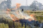 People burn straw stubble after harvesting near Amritsar.&nbsp;