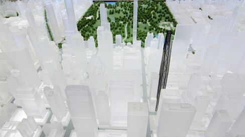 A scale model shows 53W53's location near Midtown's "Billionaires Row."