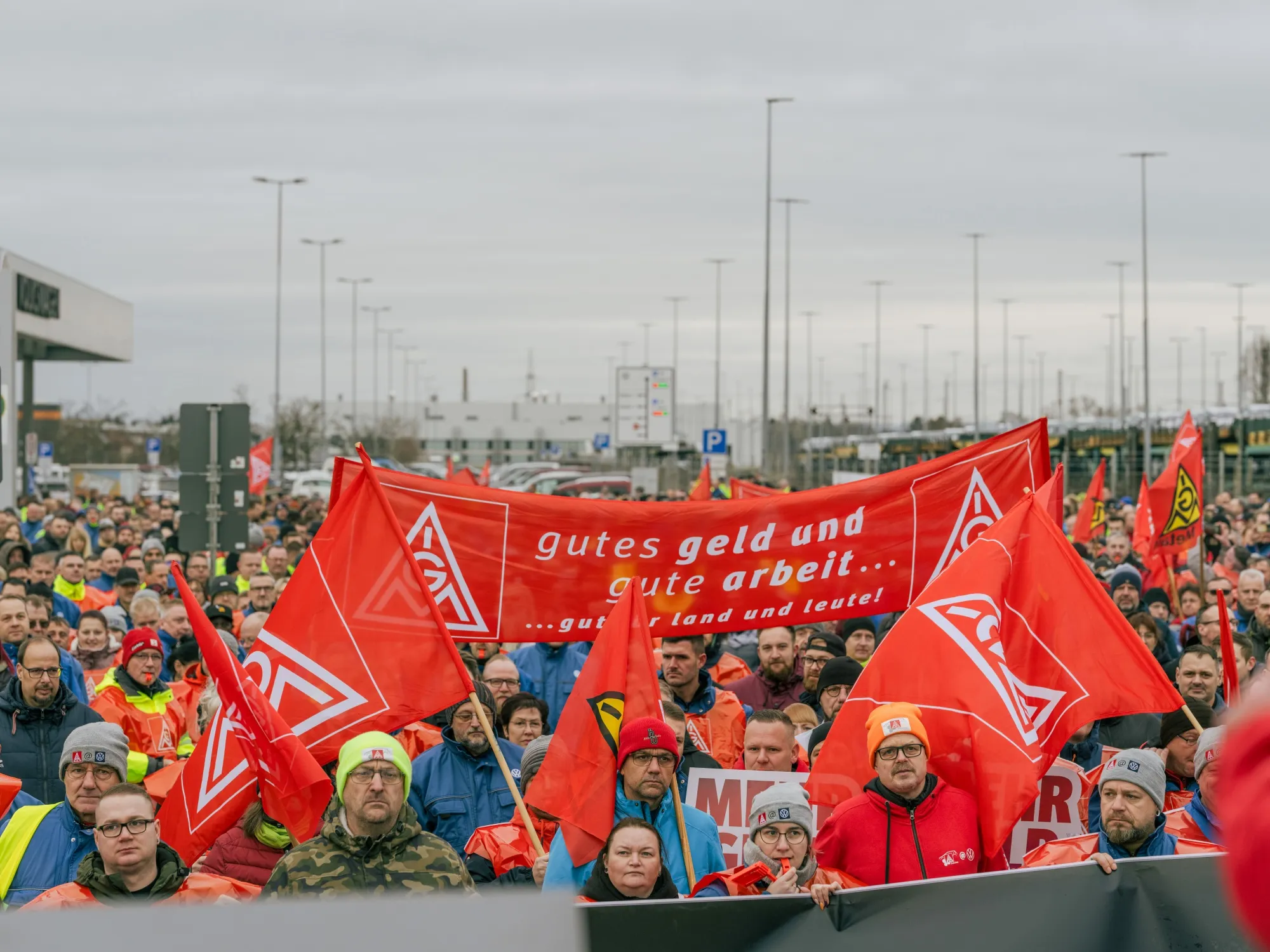 Workers stage a warning strike at VW’s plant in Zwickau on Dec. 2.