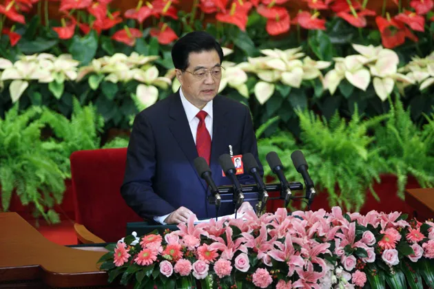 Hu Jintao, China's president, delivers his speech at the opening of the 18th National Congress of the Communist Party of China at the Great Hall of the
People in Beijing, on  Nov. 8, 2012.
