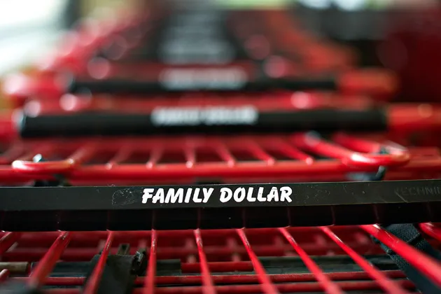 Shopping carts sit near the entrance of a Family Dollar Stores Inc. location in Sterling, Illinois