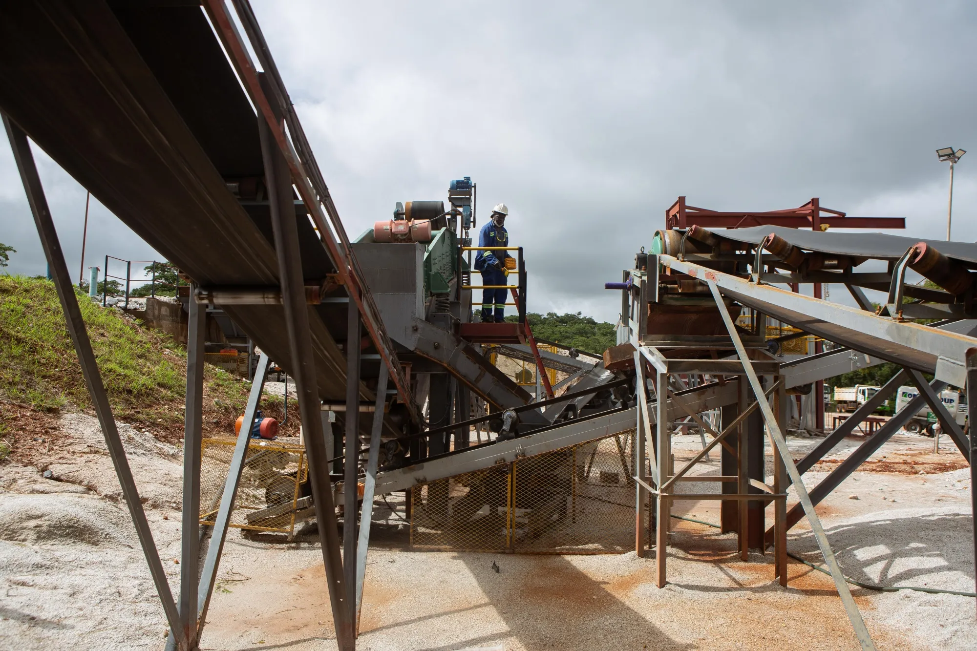 A worker on the grinding mill installed at at a mine&nbsp;in Goromonzi, Zimbabwe.