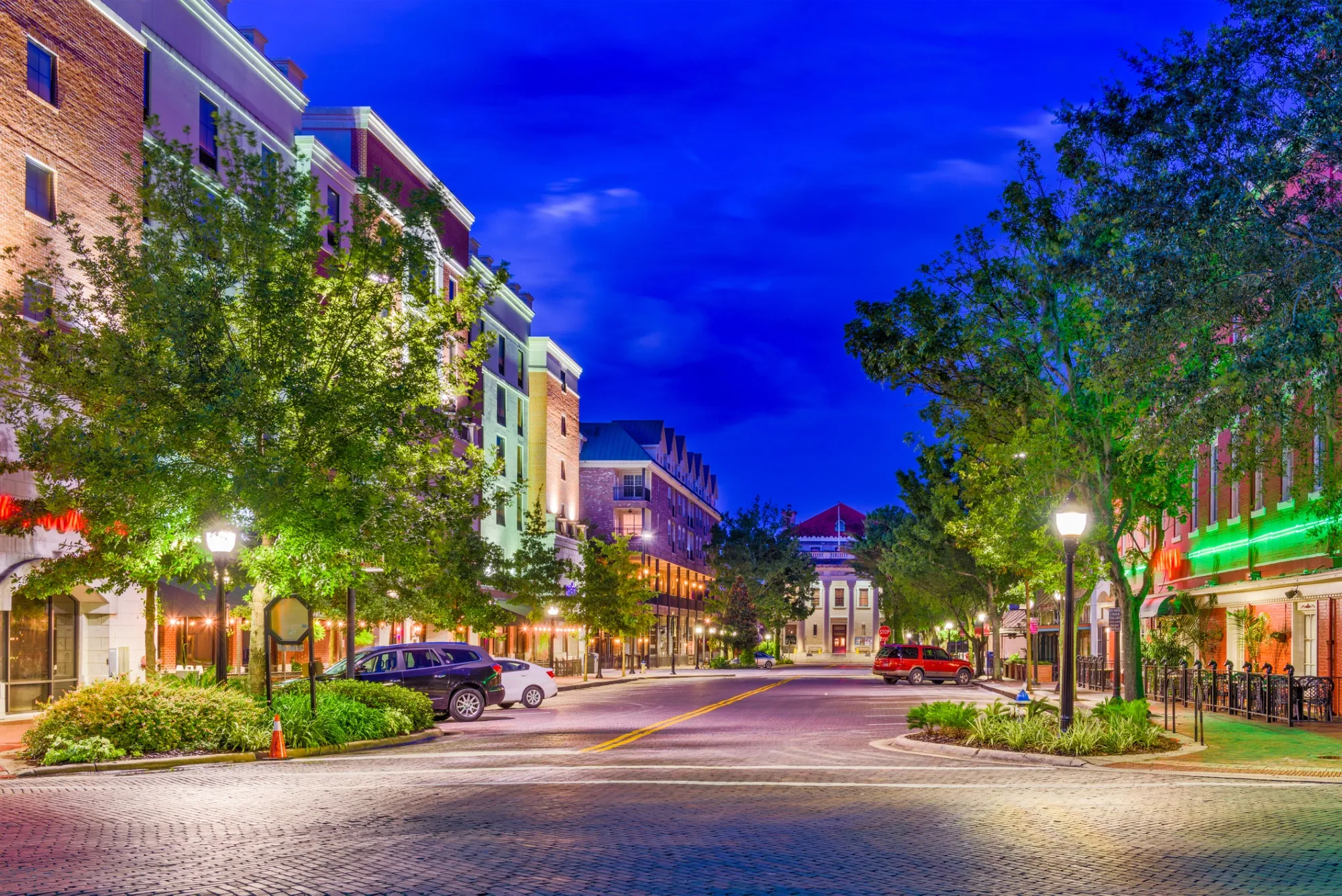 Gainesville, Florida, downtown at twilight.