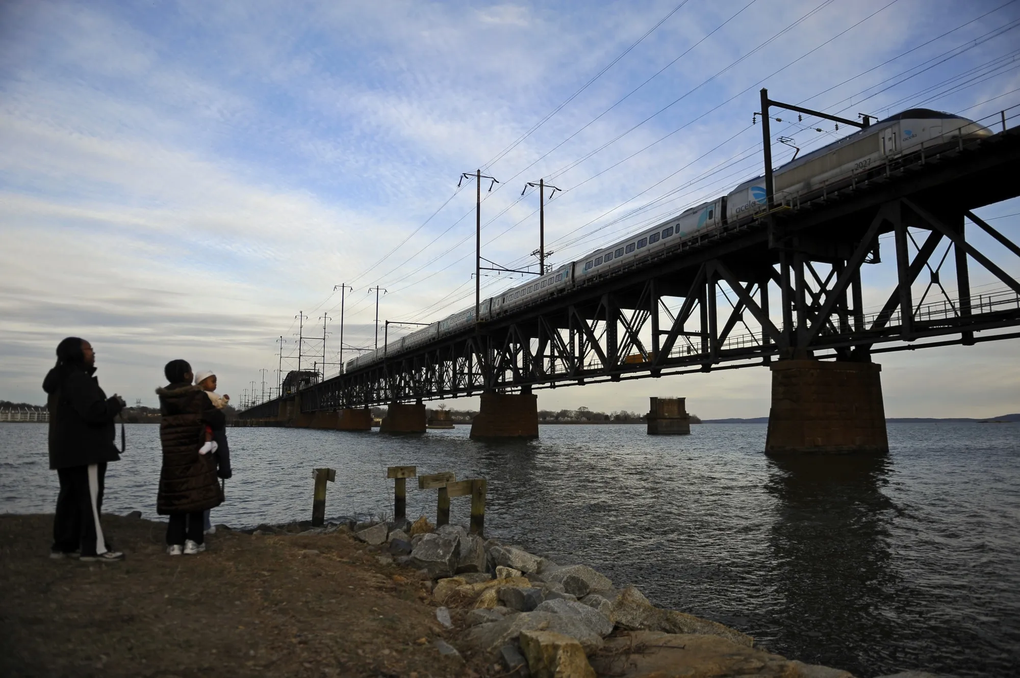 An Amtrak Acela train crosses the Susquehanna River Bridge in Havre de Grace, Maryland.&nbsp;