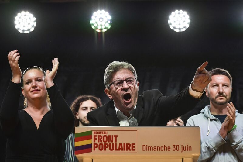 Jean-Luc Melenchon delivers a speech during a New Popular Front demonstration in Paris on June 30.