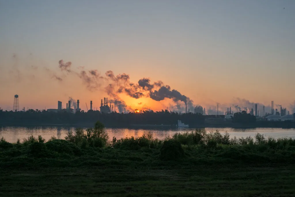 Smoke billows from chemical plants in “Cancer Alley” along the Mississippi River in Louisiana.&nbsp;