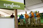 Syngenta AG signage hangs inside the company's booth during the Farm Progress Show in Decatur, Illinois&nbsp;on Aug. 29, 2017.&nbsp;