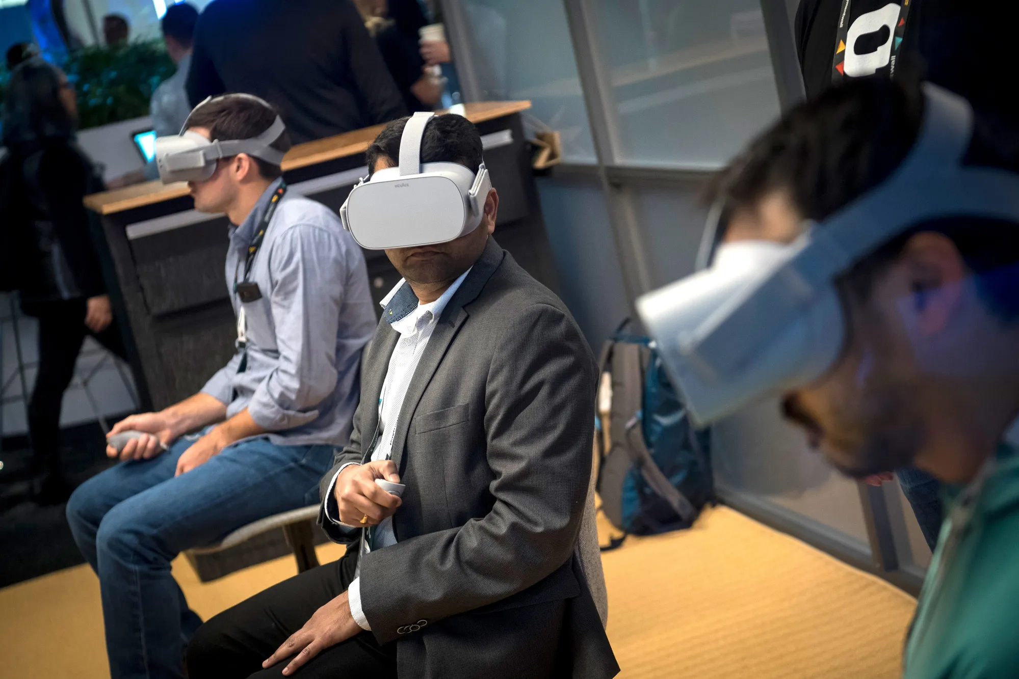 People try the&nbsp;Oculus VR Inc. Go wireless virtual reality headsets.