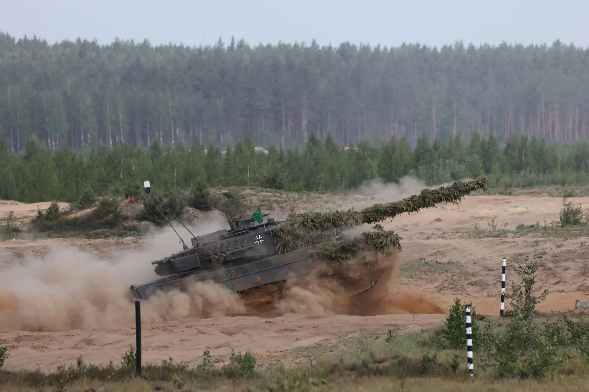 A German Army Leopard 2 battle tank during a NATO military exercise, in Lithuania in May.