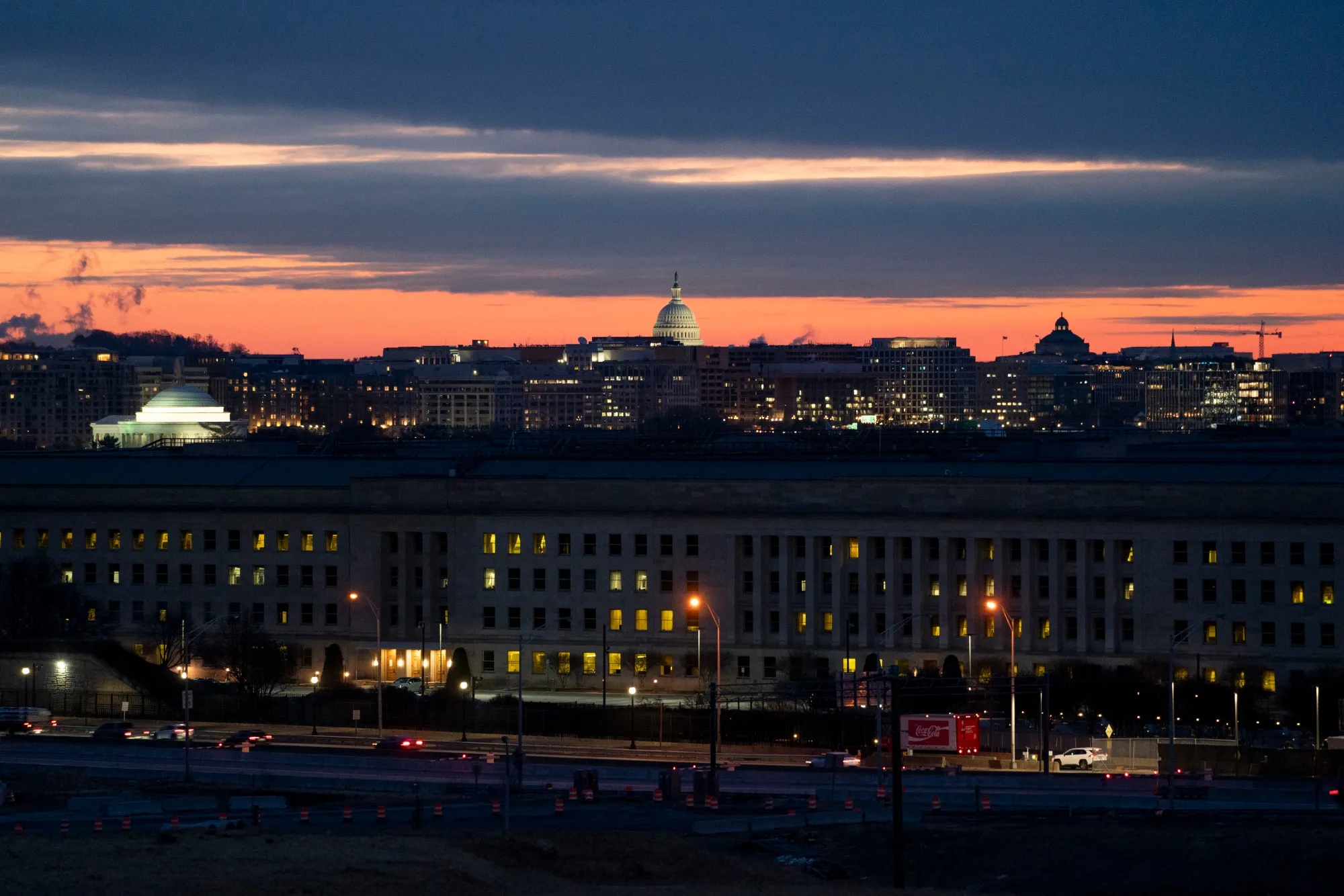 The US Capitol behind the Pentagon in Arlington, Virginia.