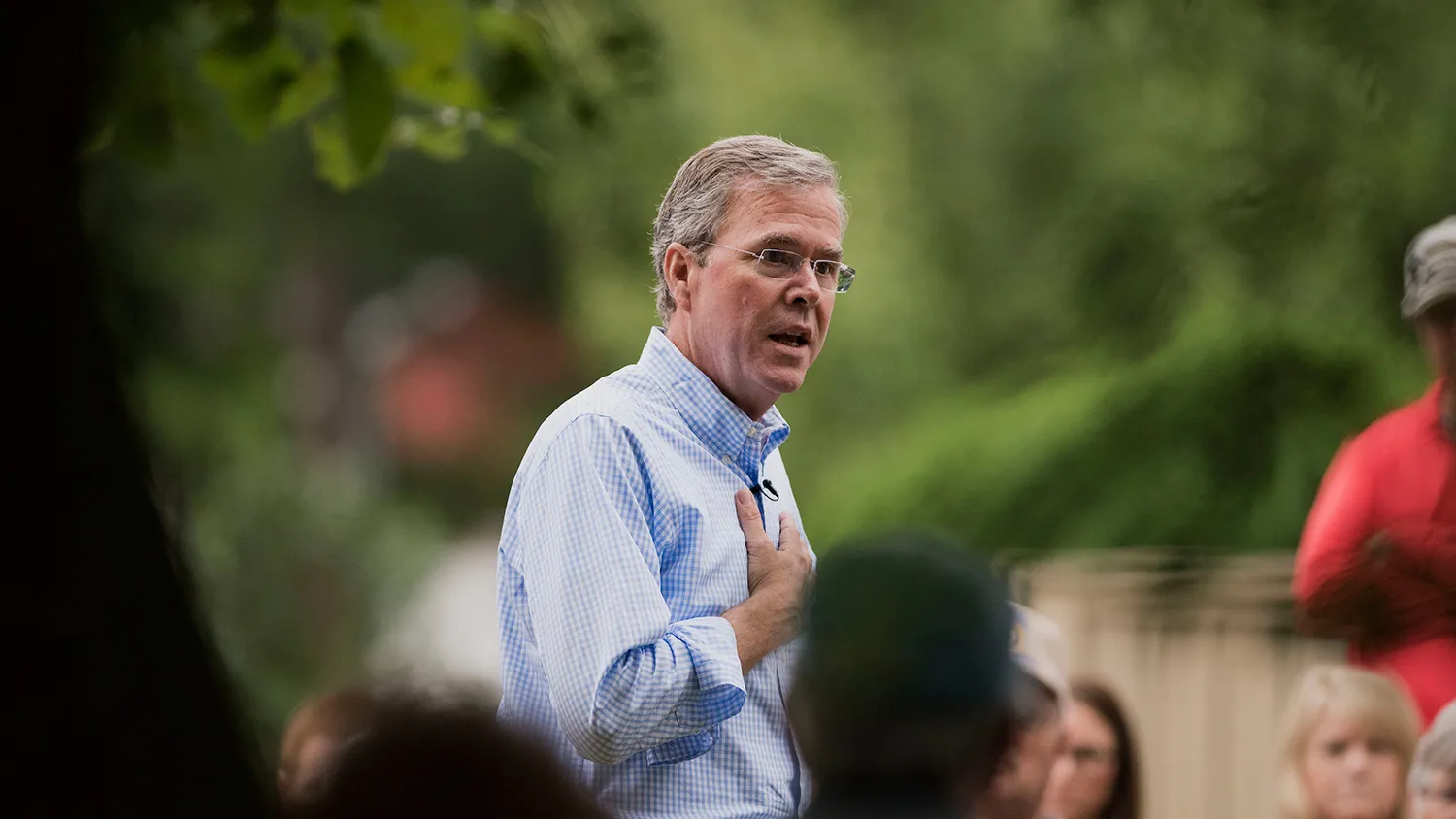 Republican presidential candidate Jeb Bush speaks during a campaign stop in Washington, Iowa, on June 17, 2015.
