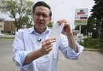 Pierre Poilievre highlights the soaring price of gasoline during a campaign stop in Laval, Quebec on May 24.