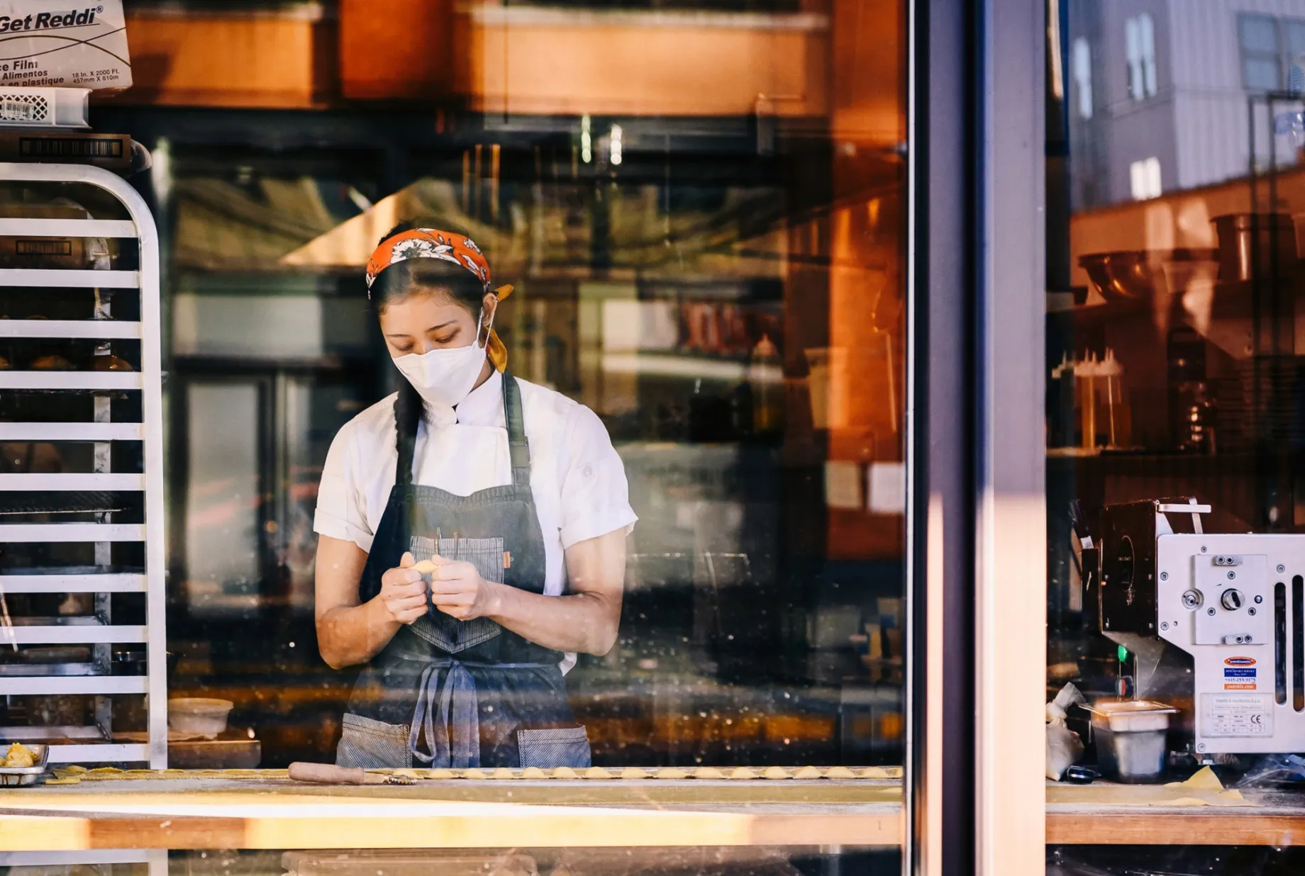 A worker preps food at a restaurant in downtown Memphis, Tennessee.