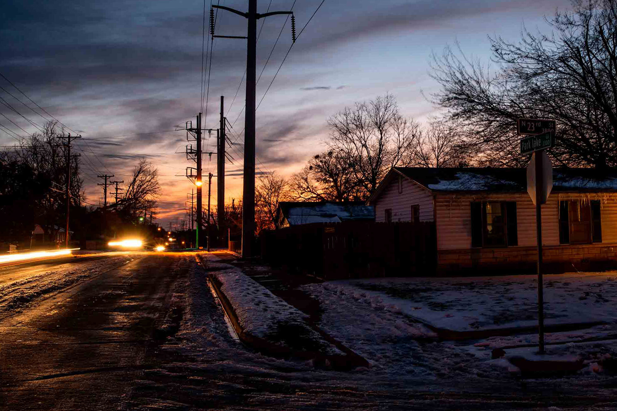 A neighborhood in Waco, Texas, covered in ice and snow on Feb. 18, 2021.