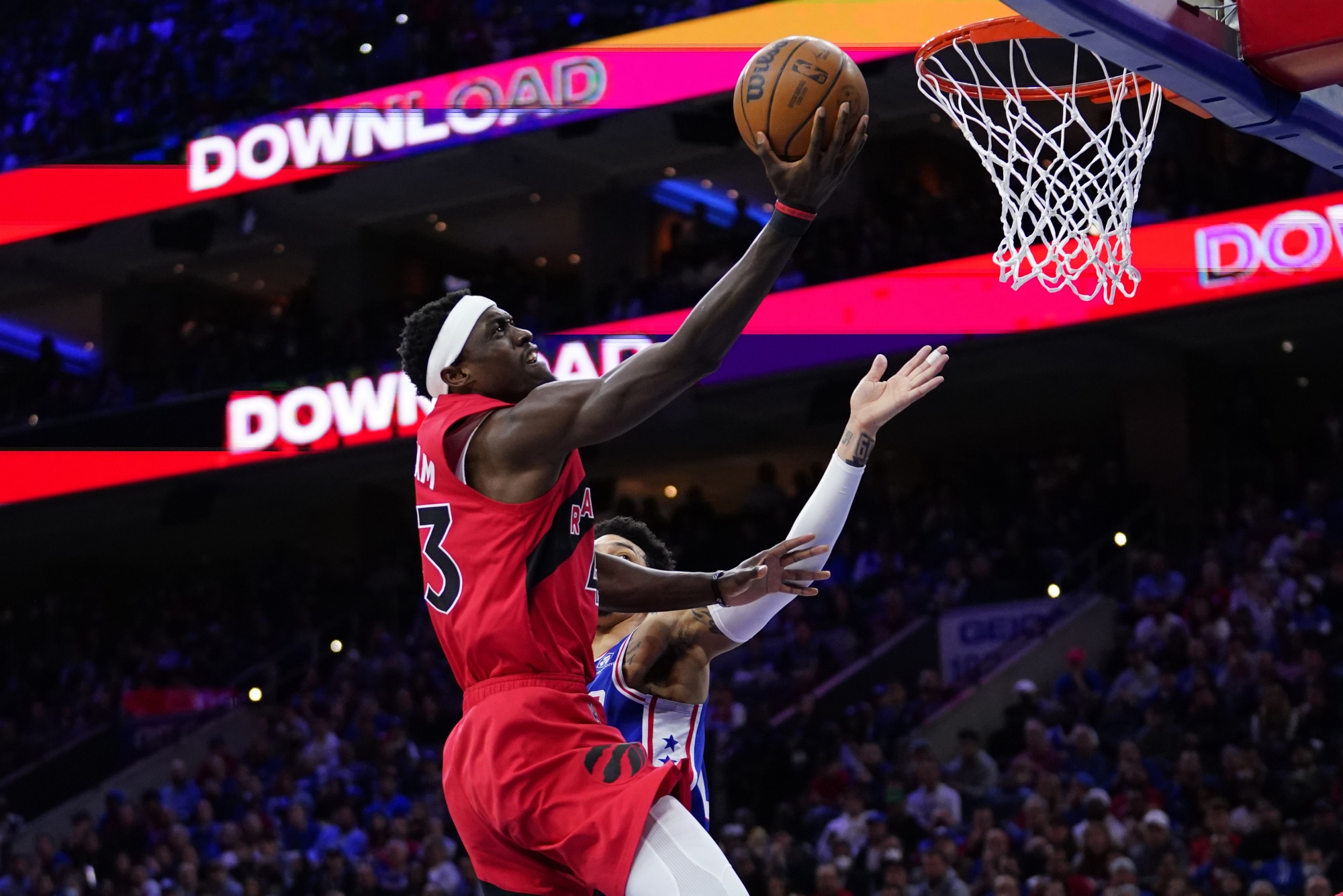 Philadelphia 76ers forward Tobias Harris (12) slams home a dunk