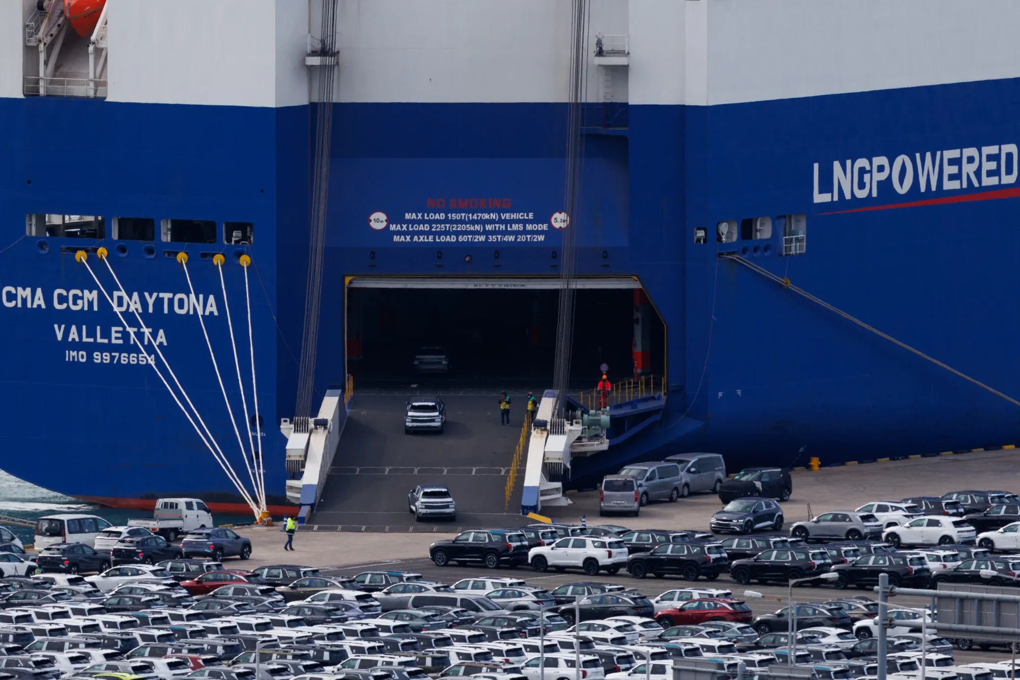 Vehicles bound for export in Ulsan, South Korea.