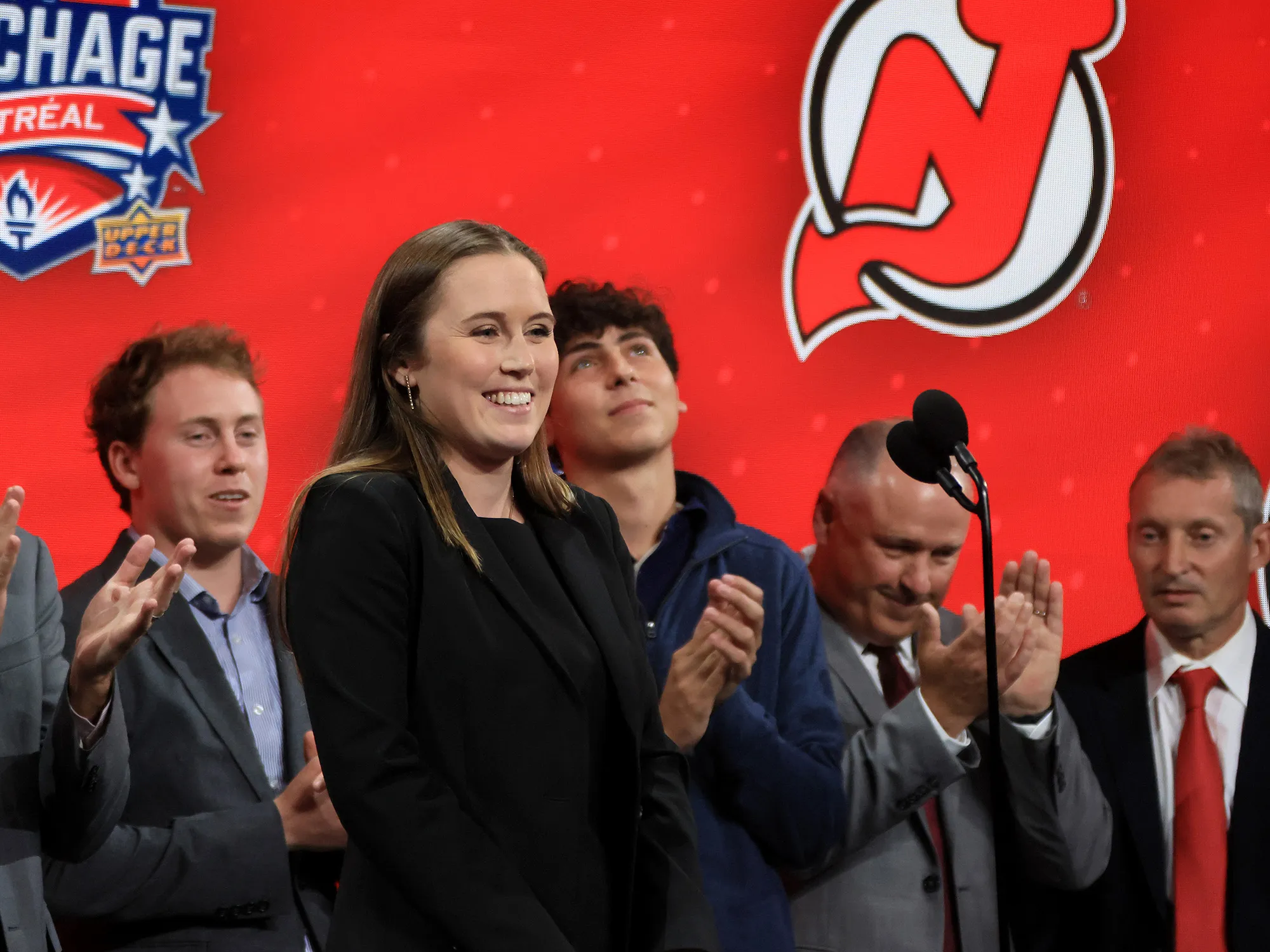Kate Madigan of the New Jersey Devils during Round One of the 2022 Upper Deck NHL Draft in Montreal.