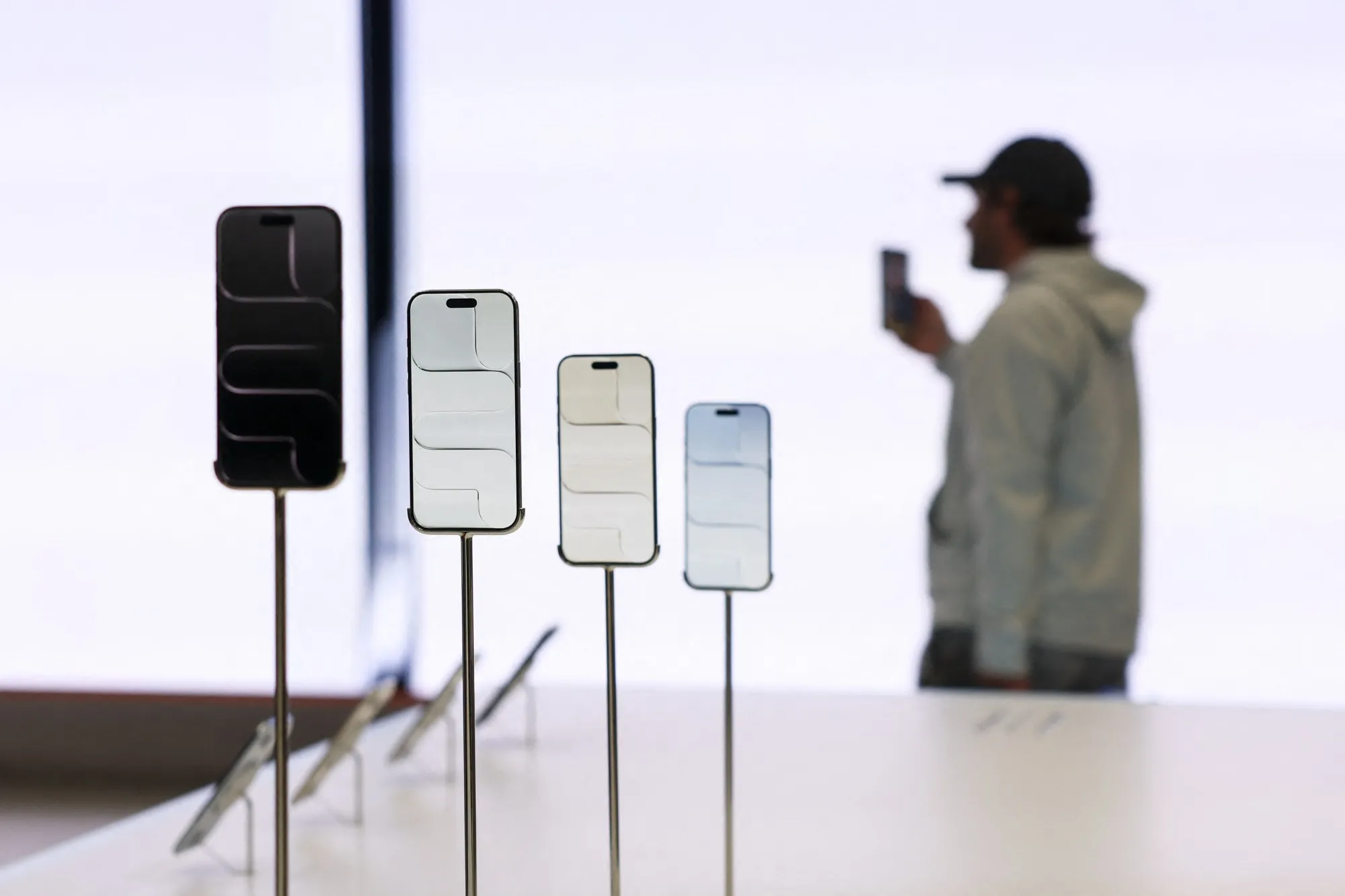 Apple iPhones displayed at the Apple Store in New York.