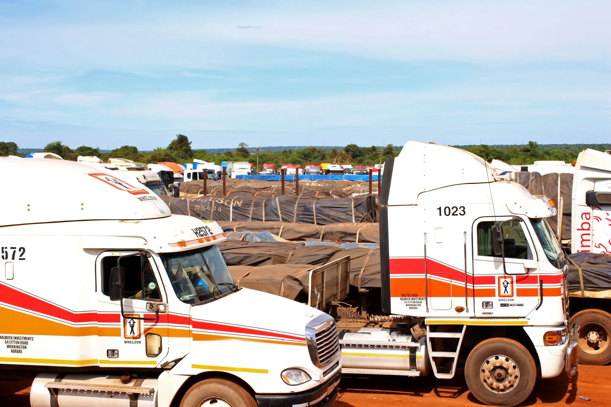 Trucks carrying copper and cobalt on the toll road between Lubumbashi and Kasumbalesa in Democratic Republic of Congo.