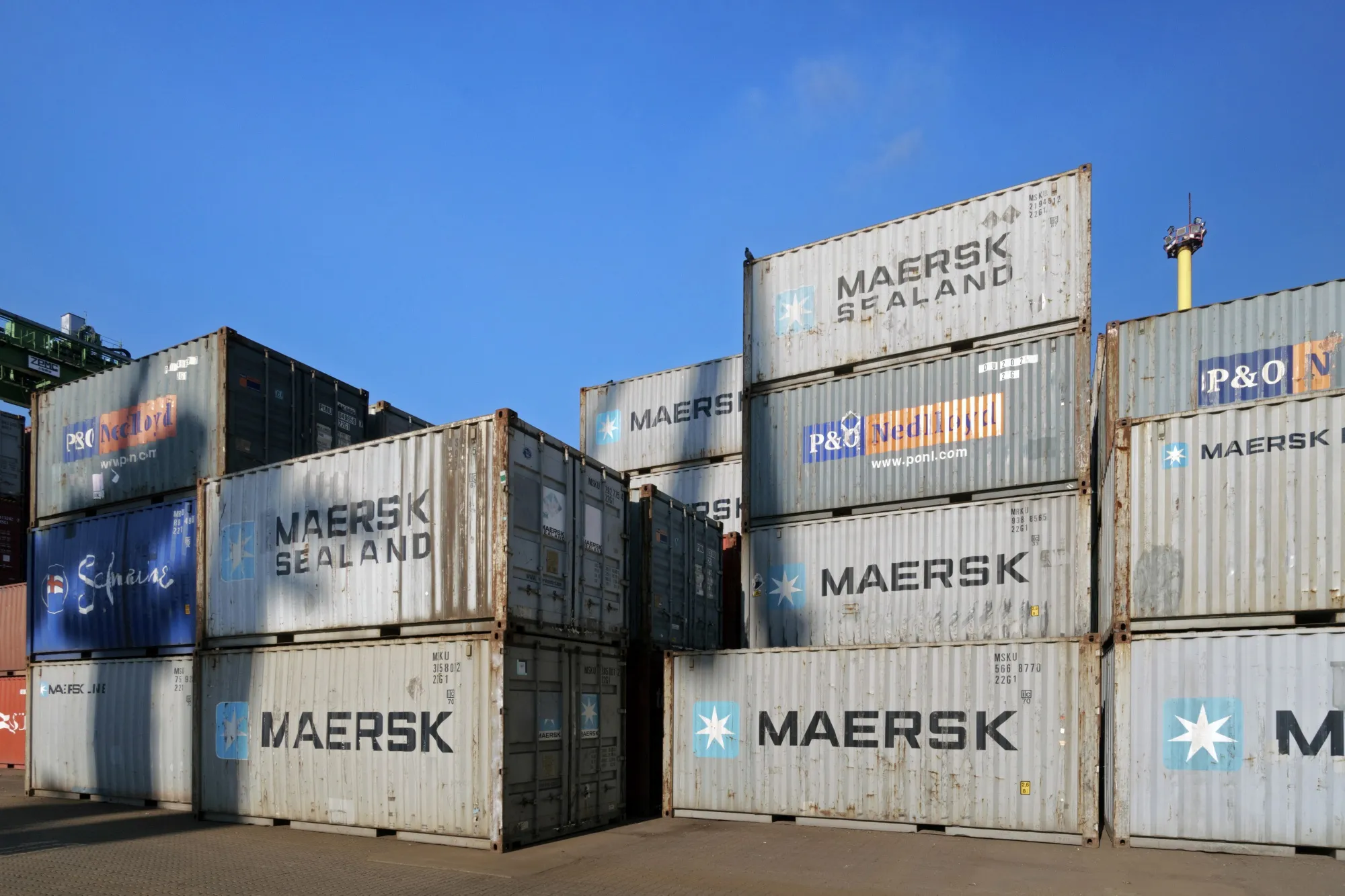 Shipping containers from the AP Moller-Maersk A/S company.