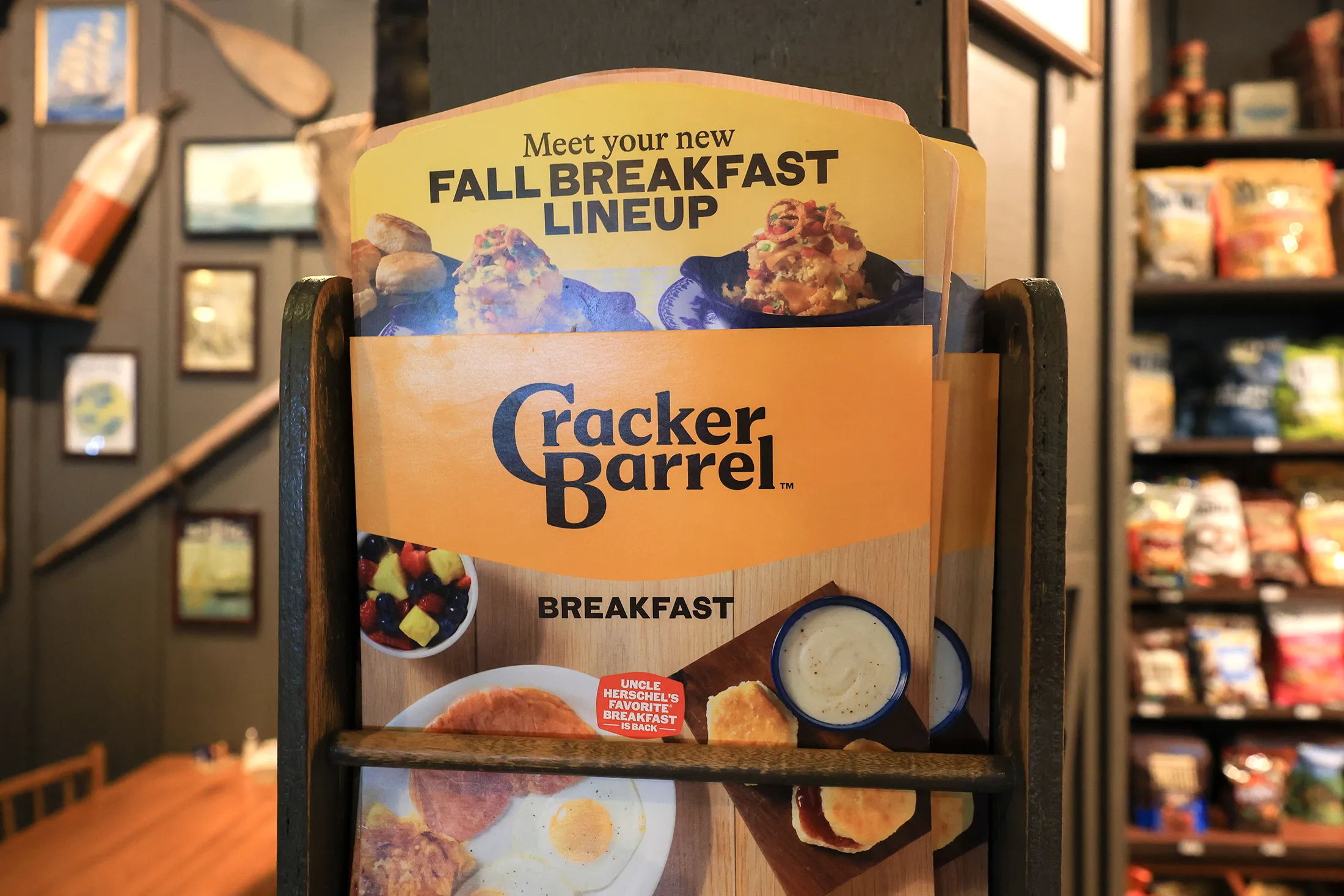 The new Cracker Barrel logo on a menu inside a restaurant in Florida&nbsp;on Aug. 21.&nbsp;The company scrapped the change a few days later.