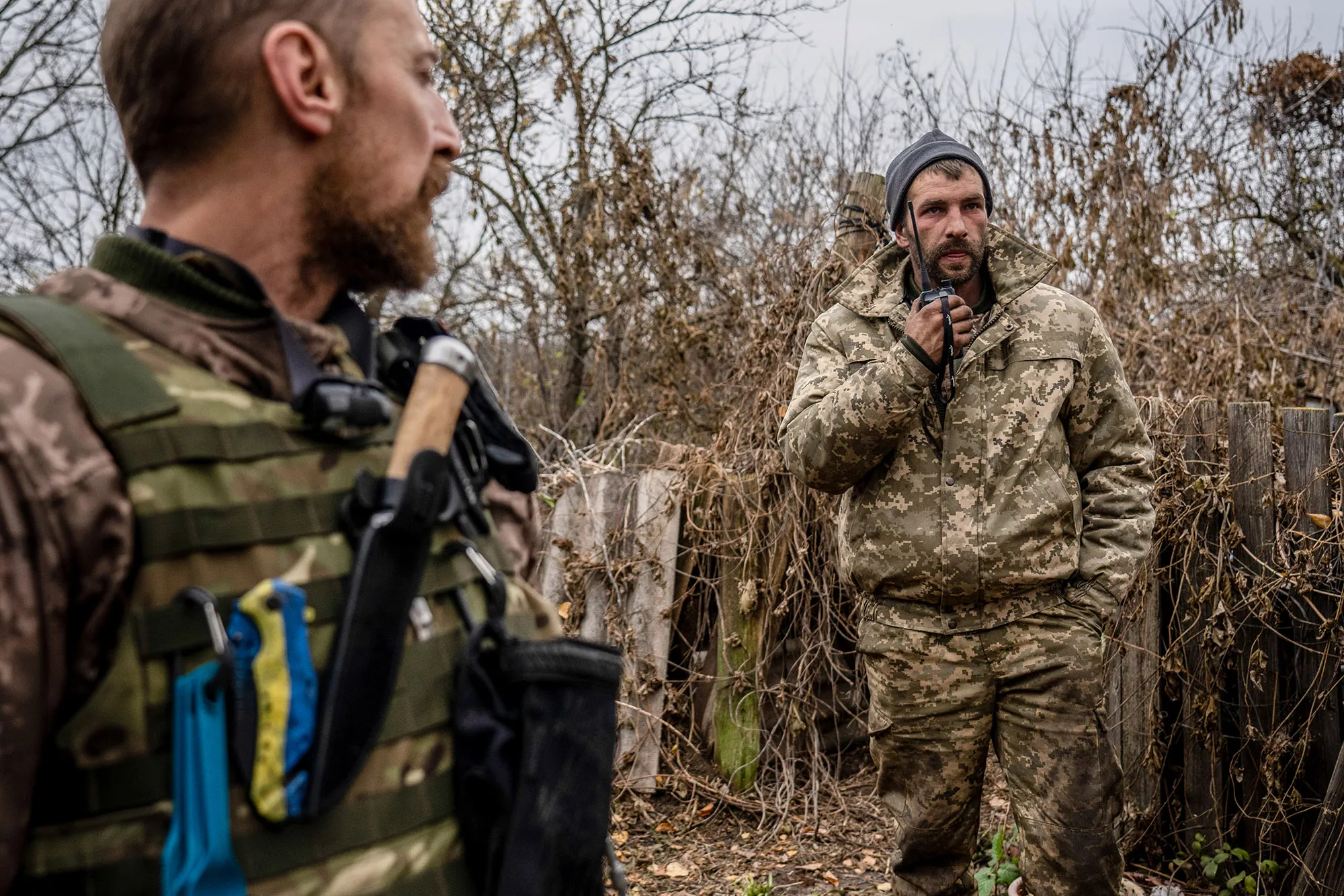A soldier communicates about potential injuries in the Luhansk region.